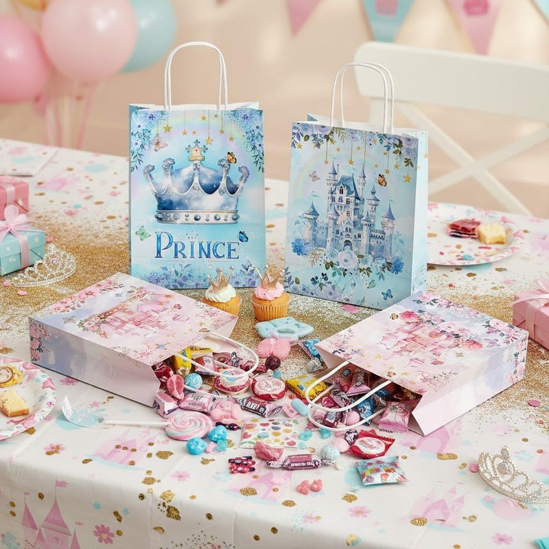 JOYGATHER 24 Pcs Princess Prince Party Favor Bags with Handles - Prince Princess Castle Goodie Gift Candy Treat Paper Bags for Birthday Gender Reveal Baby Shower Party - Image 5